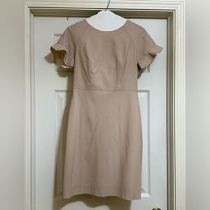 J. Crew Tan Midi Dress with Flutter Sleeves